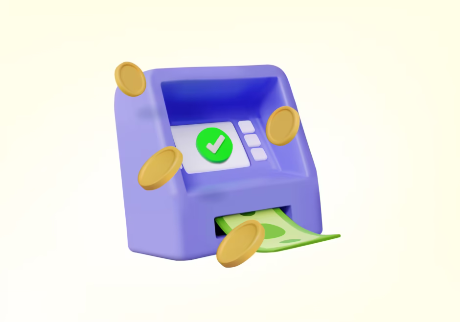 Bankomat a bankovky při výběru hotovosti