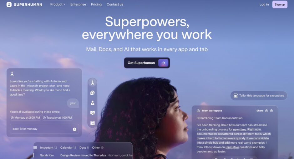 Rozhraní emailové služby Superhuman zaměřené na rychlé zpracování emailů a Zero Inbox